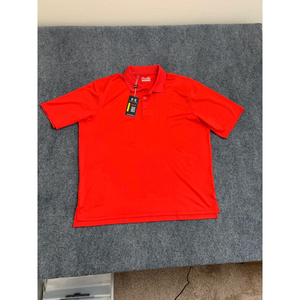 Under Armour Mens XL HeatGear Loose Fit Golf Polo Shirt Red Short Sleeve NEW